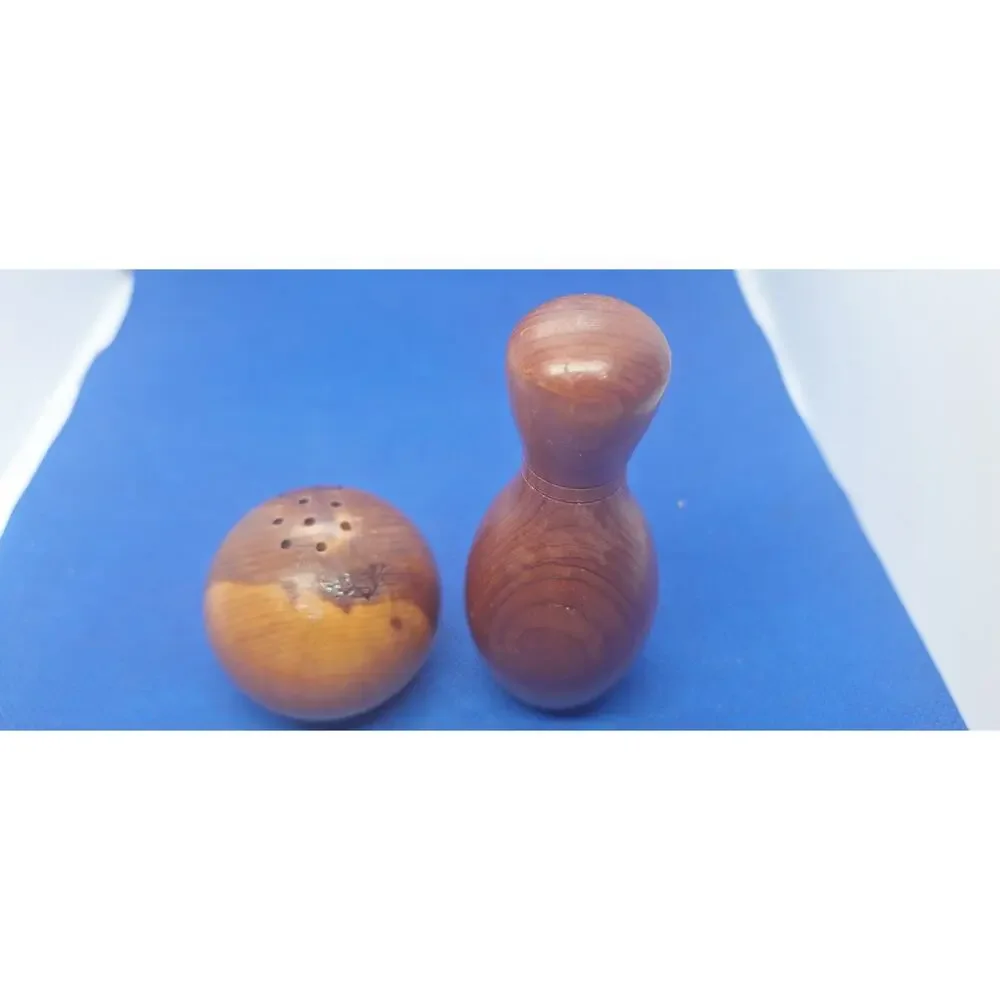 Wood Bowling Ball & Pin & Vintage Jug Salt and Pepper Shakers